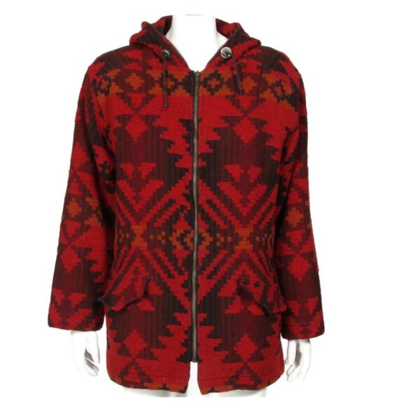 Vtg Woolrich Coat Womens Medium Red Aztec Navajo Southwestern Ranch Blanket /078 - Picture 1 of 6